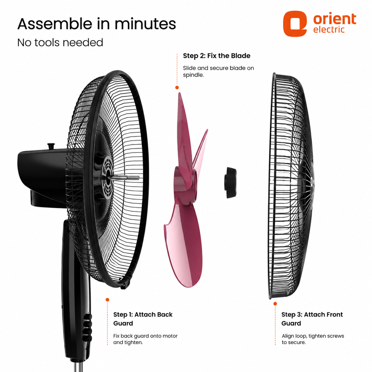 orient stand 37 neo high speed pedestal fan (400 mm) – crimson black