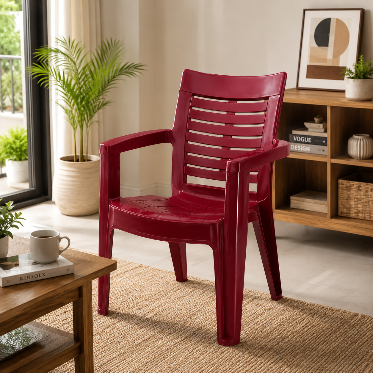 irest royal slat back plastic arm chair – maroon