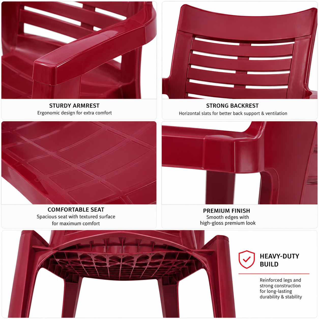 irest royal slat back plastic arm chair – maroon