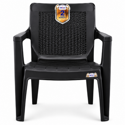 irest premium woven back plastic arm chair – black