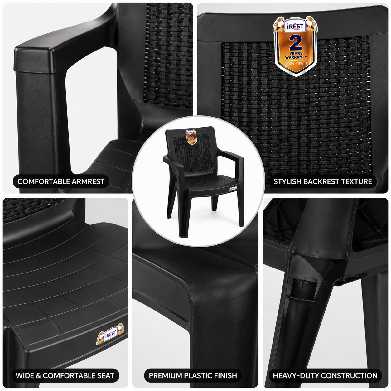irest premium woven back plastic arm chair – black irest premium woven back plastic arm chair – black