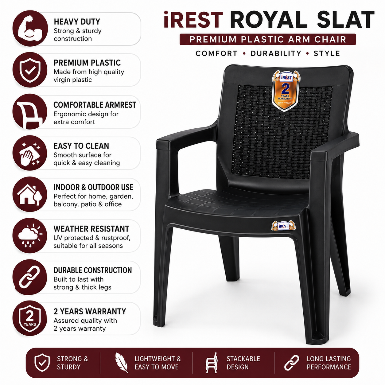 irest premium woven back plastic arm chair – black irest premium woven back plastic arm chair – black