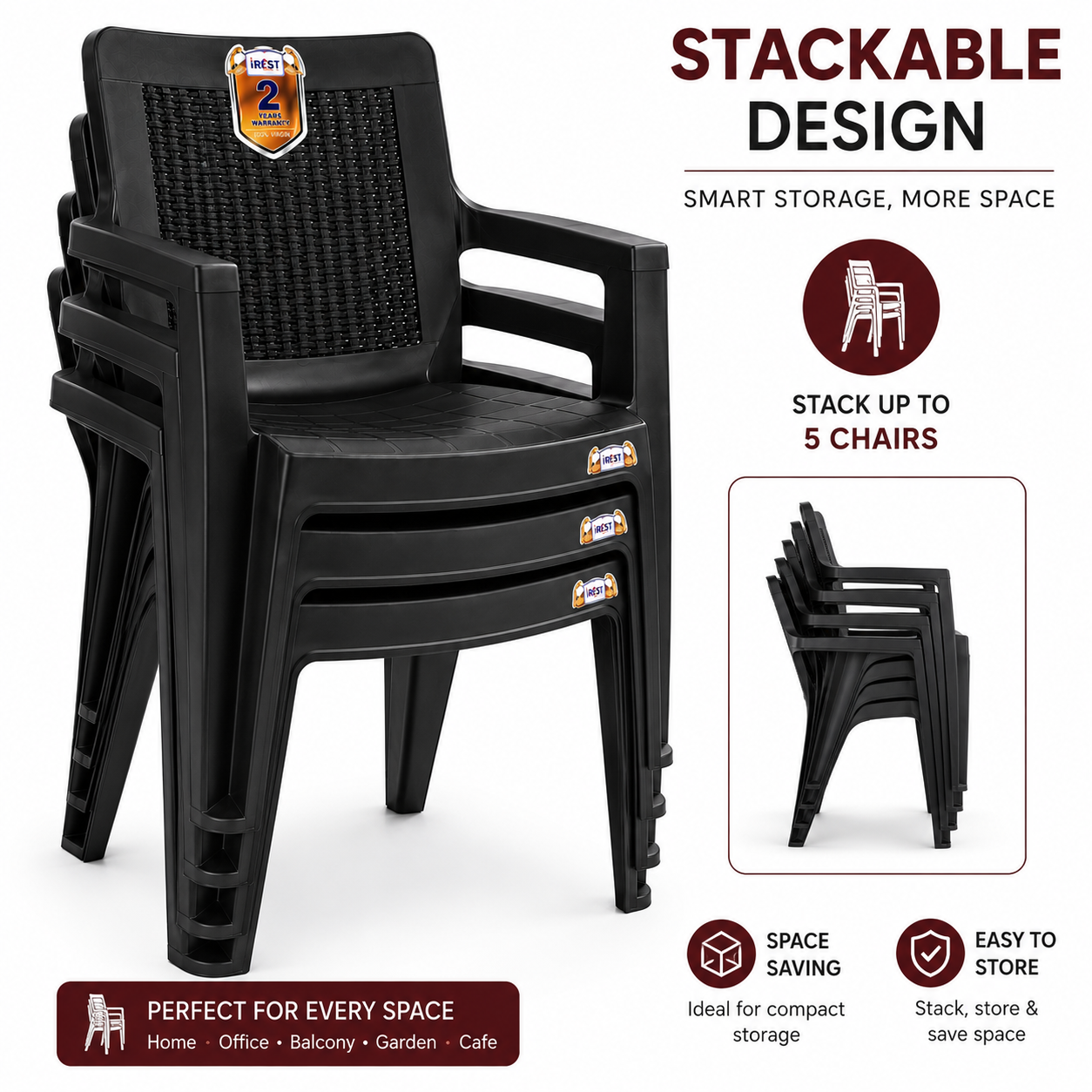 irest premium woven back plastic arm chair – black irest premium woven back plastic arm chair – black