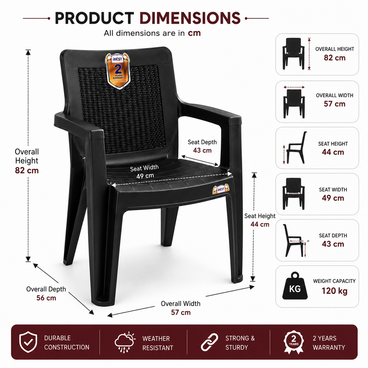 irest premium woven back plastic arm chair – black irest premium woven back plastic arm chair – black