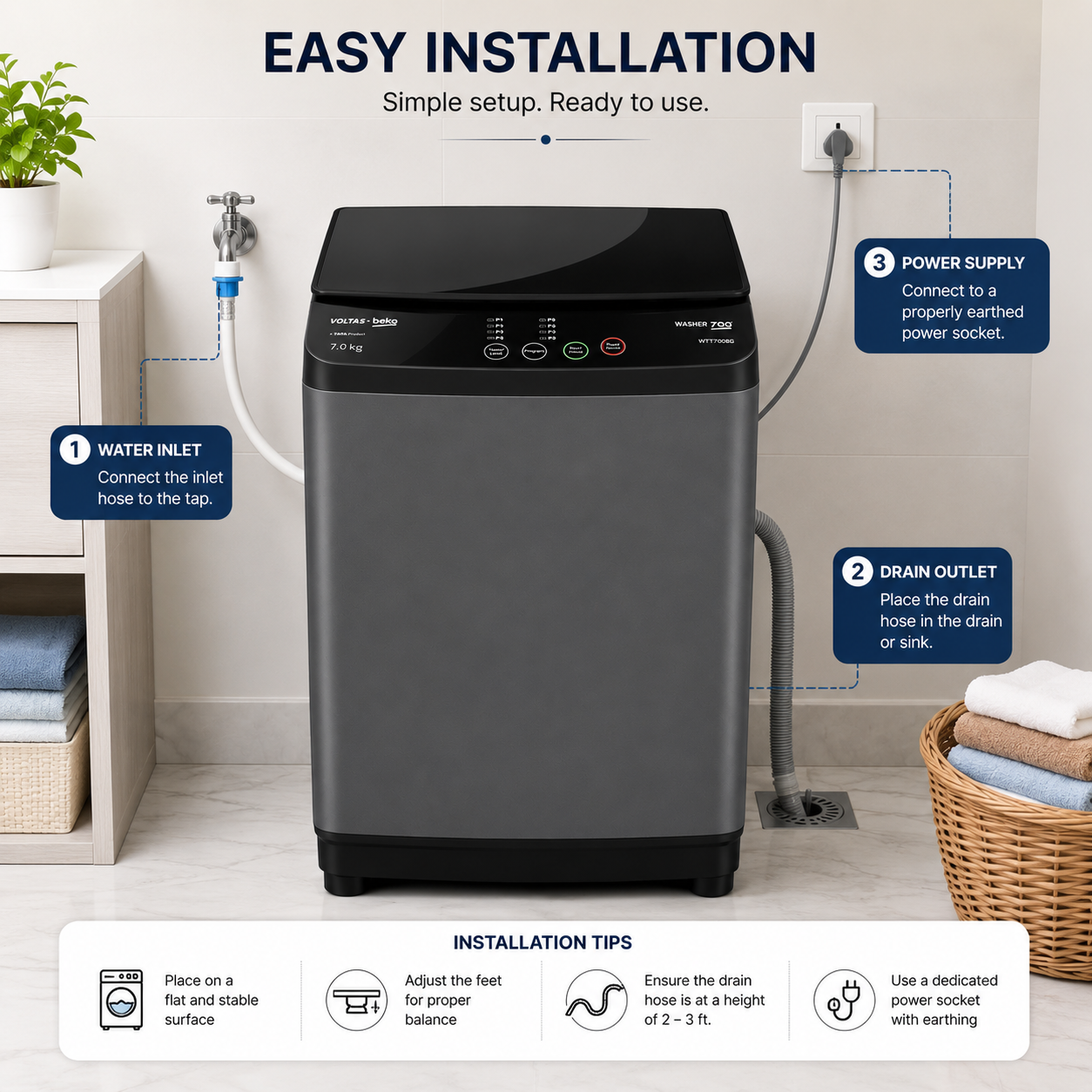 voltas beko 7 kg fully automatic top load washing machine – dark grey voltas beko 7 kg fully automatic top load washing machine – dark grey