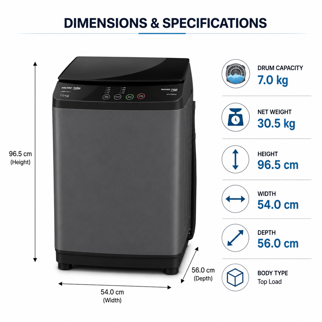voltas beko 7 kg fully automatic top load washing machine – dark grey voltas beko 7 kg fully automatic top load washing machine – dark grey