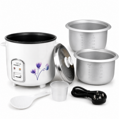 v guard electric rice cooker with 2 cooking bowls