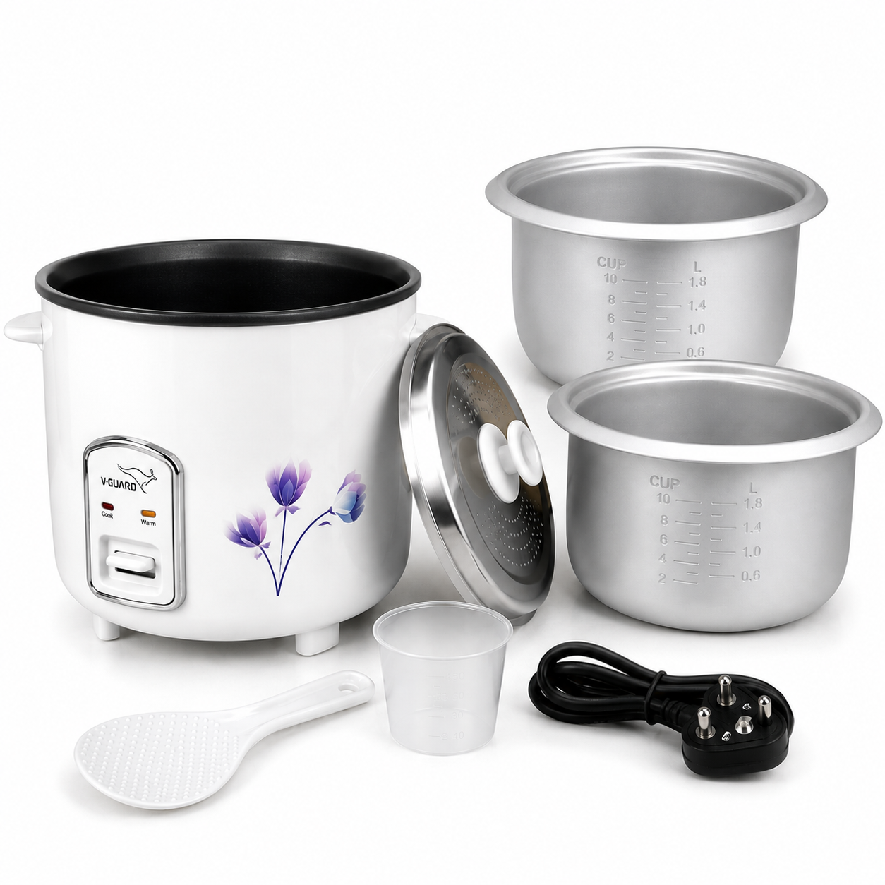 v guard electric rice cooker with 2 cooking bowls