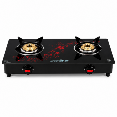 Greenchef BLISS 2 Burner Glass Top Gas Stove with Brass Burners